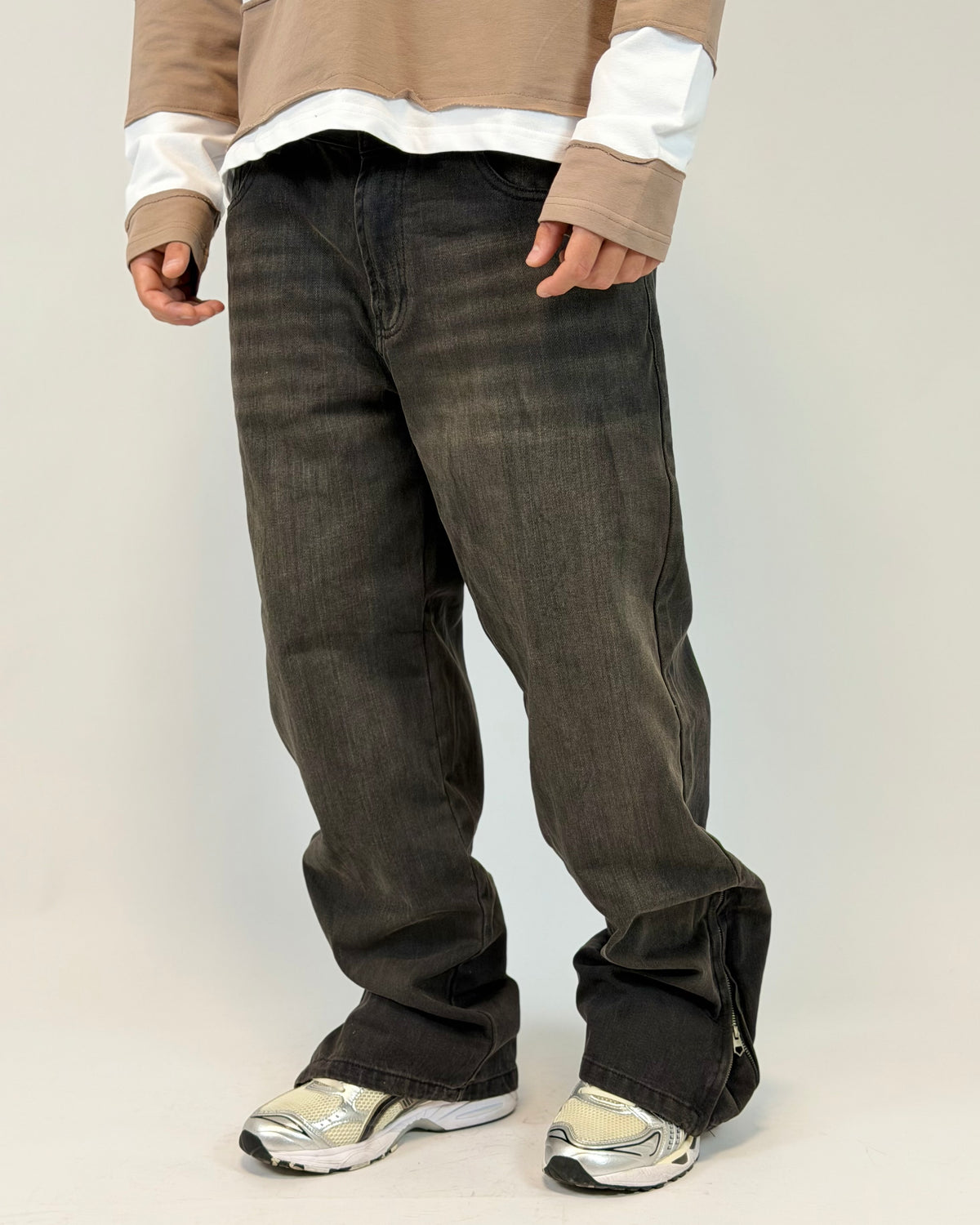 JEANS FLARE ZIP MORO