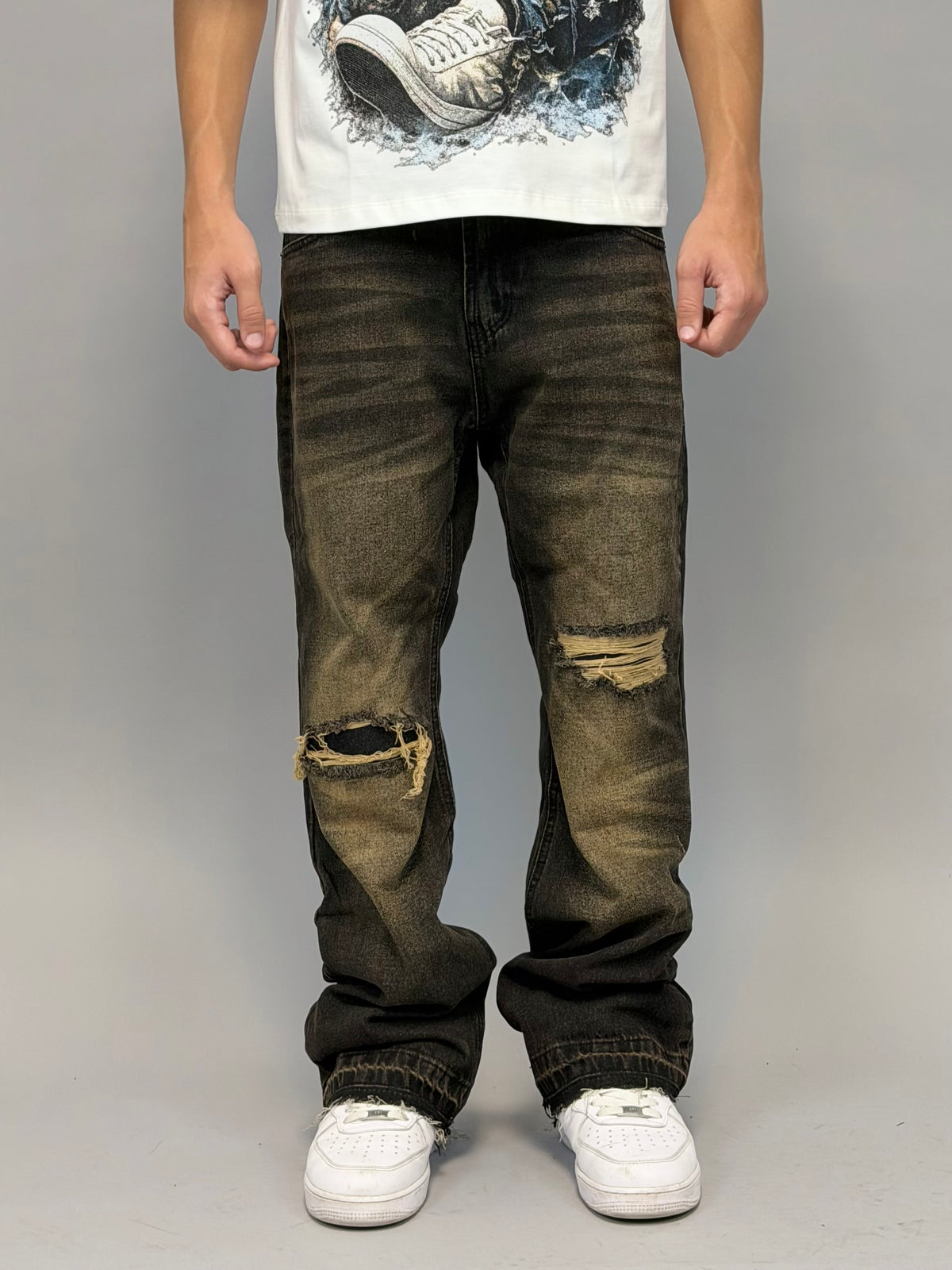 JEANS FLARE SABBIATO MARRONE