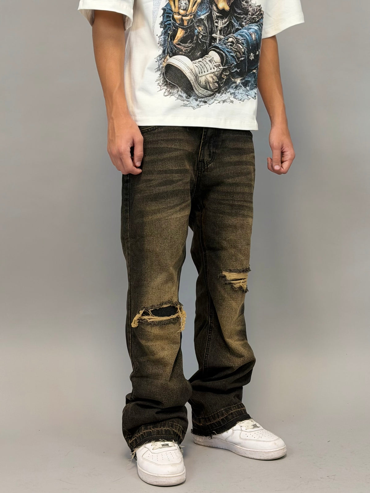 JEANS FLARE SABBIATO MARRONE